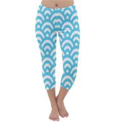  Waves Ocean Blue Texture Capri Winter Leggings  by artworkshop