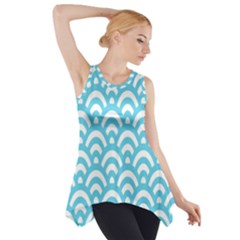  Waves Ocean Blue Texture Side Drop Tank Tunic by artworkshop