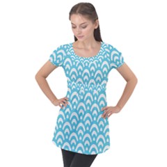  Waves Ocean Blue Texture Puff Sleeve Tunic Top by artworkshop