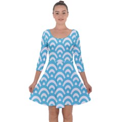  Waves Ocean Blue Texture Quarter Sleeve Skater Dress by artworkshop