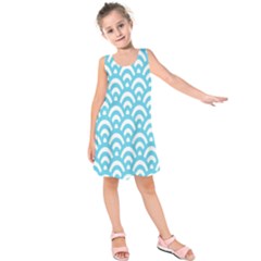  Waves Ocean Blue Texture Kids  Sleeveless Dress by artworkshop