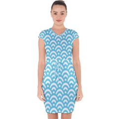  Waves Ocean Blue Texture Capsleeve Drawstring Dress  by artworkshop