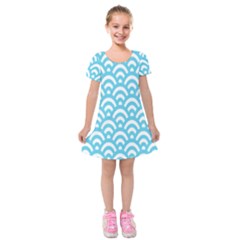  Waves Ocean Blue Texture Kids  Short Sleeve Velvet Dress by artworkshop