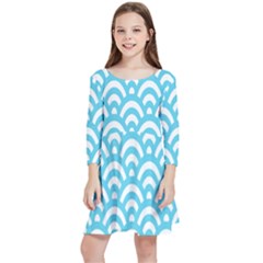  Waves Ocean Blue Texture Kids  Quarter Sleeve Skater Dress