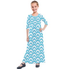  Waves Ocean Blue Texture Kids  Quarter Sleeve Maxi Dress