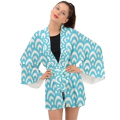  Waves Ocean Blue Texture Long Sleeve Kimono by artworkshop