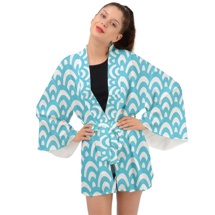  Waves Ocean Blue Texture Long Sleeve Kimono