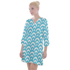  Waves Ocean Blue Texture Open Neck Shift Dress by artworkshop