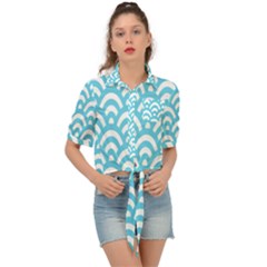  Waves Ocean Blue Texture Tie Front Shirt  by artworkshop