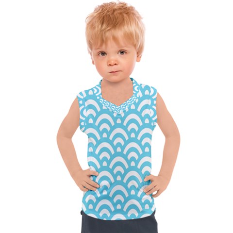  Waves Ocean Blue Texture Kids  Sport Tank Top by artworkshop