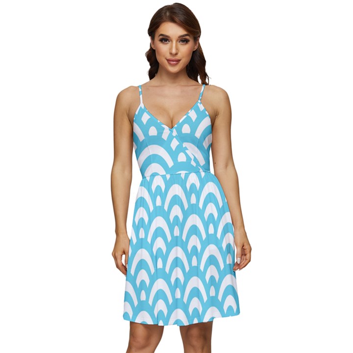  Waves Ocean Blue Texture V-Neck Pocket Summer Dress 