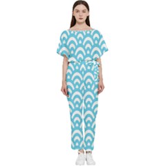  Waves Ocean Blue Texture Batwing Lightweight Chiffon Jumpsuit by artworkshop