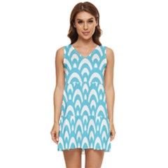  Waves Ocean Blue Texture Tiered Sleeveless Mini Dress