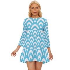  Waves Ocean Blue Texture Long Sleeve Babydoll Dress by artworkshop