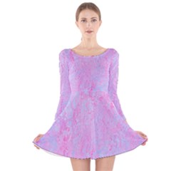  Texture Pink Light Blue Long Sleeve Velvet Skater Dress by artworkshop