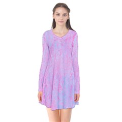  Texture Pink Light Blue Long Sleeve V-neck Flare Dress by artworkshop