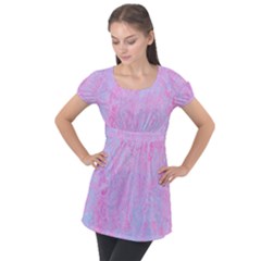  Texture Pink Light Blue Puff Sleeve Tunic Top by artworkshop