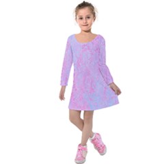  Texture Pink Light Blue Kids  Long Sleeve Velvet Dress