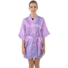  Texture Pink Light Blue Half Sleeve Satin Kimono  by artworkshop