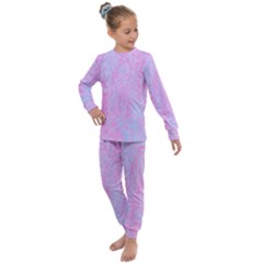  Texture Pink Light Blue Kids  Long Sleeve Set 