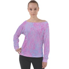  Texture Pink Light Blue Off Shoulder Long Sleeve Velour Top by artworkshop