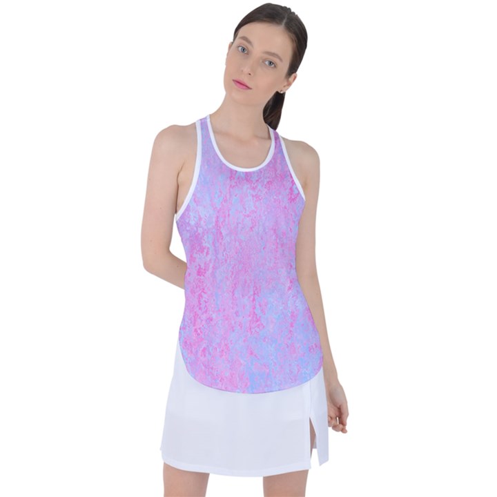  Texture Pink Light Blue Racer Back Mesh Tank Top