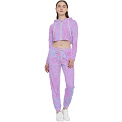  Texture Pink Light Blue Cropped Zip Up Lounge Set by artworkshop