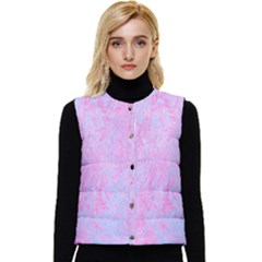  Texture Pink Light Blue Women s Short Button Up Puffer Vest by artworkshop