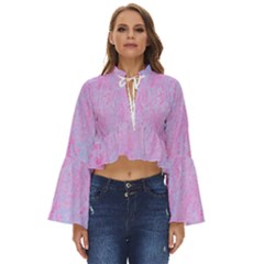  Texture Pink Light Blue Boho Long Bell Sleeve Top by artworkshop