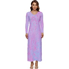  Texture Pink Light Blue Long Sleeve Velour Longline Maxi Dress by artworkshop