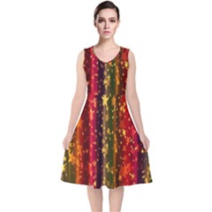 Background Stars Pattern Wallpaper Christmas V-neck Midi Sleeveless Dress  by artworkshop