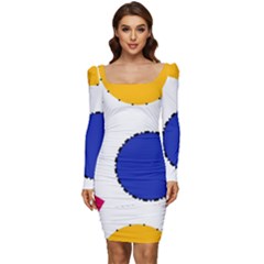 Circles Women Long Sleeve Ruched Stretch Jersey Dress