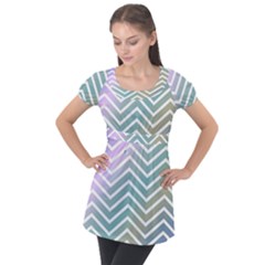 Zigzag-maves Puff Sleeve Tunic Top by nateshop