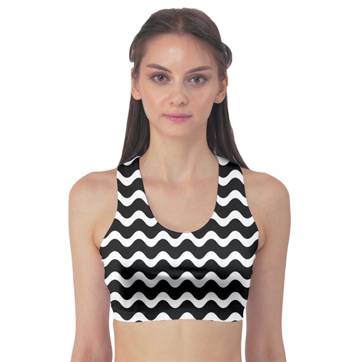 Wave-black White Sports Bra