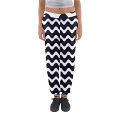 Wave-black White Women s Jogger Sweatpants by nateshop