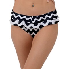 Wave-black White Frill Bikini Bottom