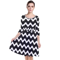 Wave-black White Quarter Sleeve Waist Band Dress by nateshop