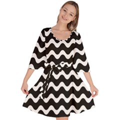 Wave-black White Velour Kimono Dress by nateshop