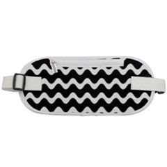 Wave-black White Rounded Waist Pouch by nateshop