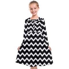 Wave-black White Kids  Midi Sailor Dress by nateshop