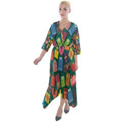 Presents-gift Quarter Sleeve Wrap Front Maxi Dress by nateshop