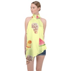 Ice-cream Halter Asymmetric Satin Top