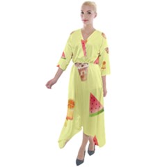 Ice-cream Quarter Sleeve Wrap Front Maxi Dress by nateshop