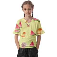 Ice-cream Kids  V-neck Horn Sleeve Blouse by nateshop