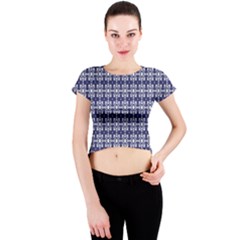 Floral-navi Crew Neck Crop Top by nateshop