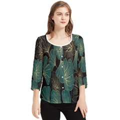 Leaves Chiffon Quarter Sleeve Blouse by nateshop