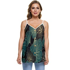 Leaves Casual Spaghetti Strap Chiffon Top by nateshop