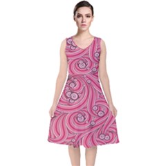 Pattern-dsign V-neck Midi Sleeveless Dress  by nateshop