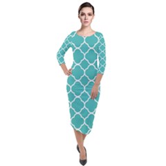 Quatrefoil Quarter Sleeve Midi Velour Bodycon Dress by nateshop