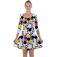 Pattern-polka Yellow Re Black Quarter Sleeve Skater Dress by nateshop